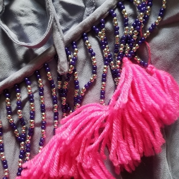 ✨️CL Philosophy Lavender Pink Yarn Tie Dangle Bead Shift Dress NWT Size L - Picture 6 of 8